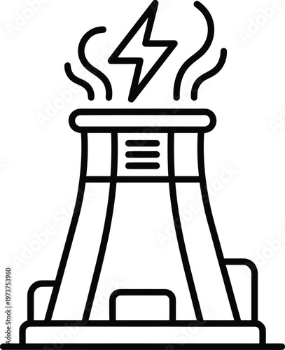 A simple line drawing of a nuclear power plant emitting steam and electricity