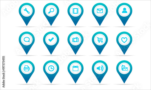 Map pin icon set. Solid vector icons collection. Eps 10