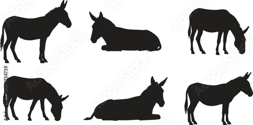 Donkey silhouettes a collection of six black shapes depicting the animal in various poses