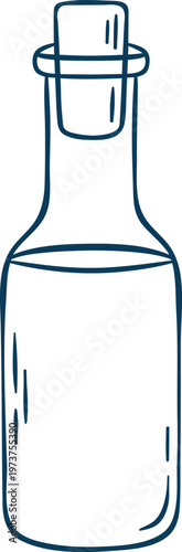 Mediterranean blue line doodle of a classic olive oil bottle. Minimalist kitchen icon for Italian restaurant branding or grocery packaging