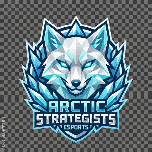 Arctic strategists esports logo featuring a stylized geometric wolf head surrounded by ice shards, representing a competitive gaming team's mascot and brand identity