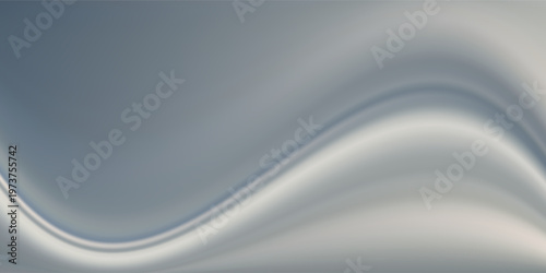 Smooth wavy grey gradient background. Gloss silver liquid satin wallpaper. Abstract silky pearly color texture for banner, presentation, flyer, graphic design. Vector soft blurred pearl backdrop