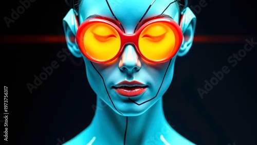 Cyberpunk robot woman with orange glasses