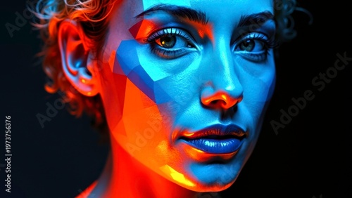 Woman with geometric light projections