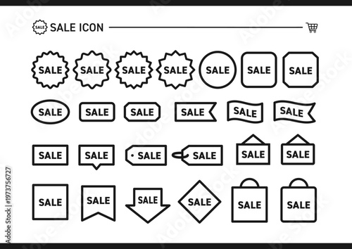 黒い線のsaleのアイコンのイラストのセット