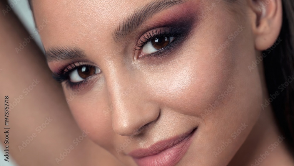 Fototapeta premium Glossy lips curl into a soft, inviting smile