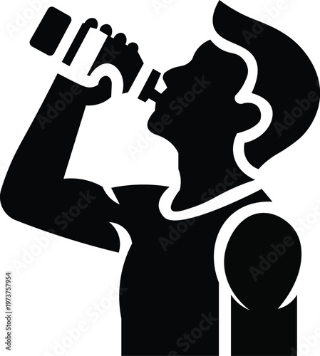 Silhouette of a person drinking from a water bottle