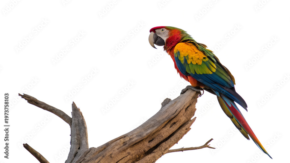 Obraz premium a parrot sitting on the wood isolated on transparent background