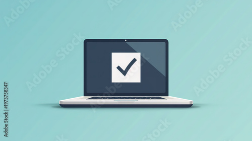 flat design mockup highlighting a check mark feature on a laptop screen