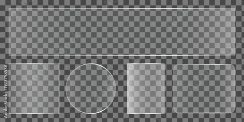 Realistic glass effect transparent drinkware set with reflections and shadows