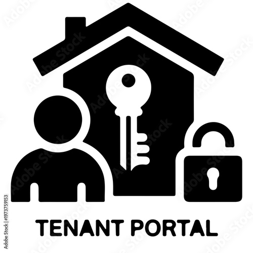 minimalist tenant portal access concept with house key and digital lock icon