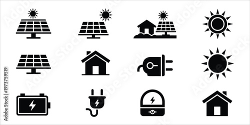Solar energy icons sustainable power and eco friendly living