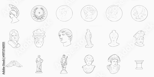 Collection of sketches depicting ancient greek and roman busts and figures