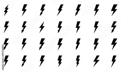 Collection of various black lightning bolt icons