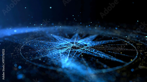 A futuristic depiction of a compass, glowing with digital energy and intricate data, charting a course through the cosmos