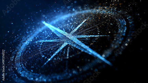 An abstract star shape of blue color shining in the darkness