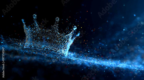 A digital rendering of an elegant crown made of shimmering particles against a dark background, evoking a sense of majesty and ethereal beauty. 