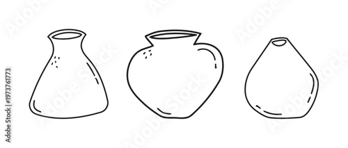 Three Hand-Drawn Ceramic Vases in a Row