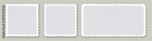 Postage stamps. Blank postcard and letter stamp templates collection with copy space. white blank postage stamp