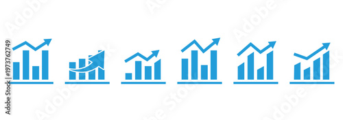 Growing graph set. Financial profit blue line and solid icon set. Containing arrow up, growing graph. Profit growth sign. Business chart icon.