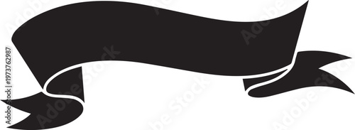 A silhouette vector illustration of a blank ribbon banner isolated on a transparent background