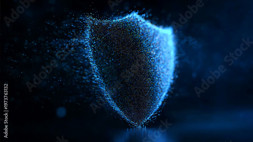 A digital shield composed of glowing particles, representing security and protection. This image is perfect for concepts of data protection and cyber security.