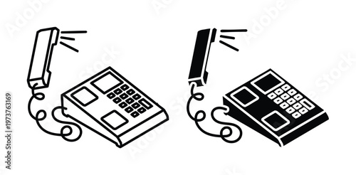 Two Isometric Telephones, One Outline, One Silhouette