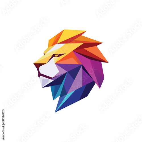 Colorful Low-Poly Style Lion Head Illustration