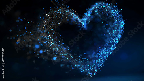 An artistic illustration of a digital heart symbol formed from glowing particles