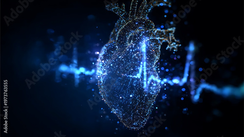 A digital representation of the human heart, complete with an electrocardiogram