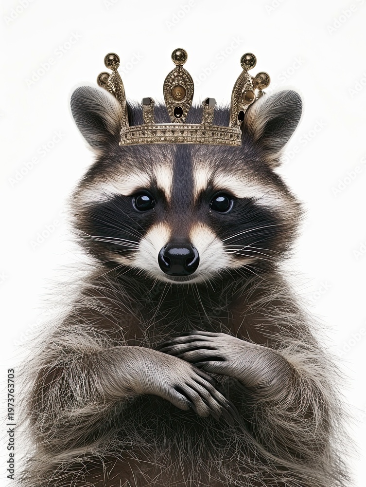 Obraz premium watercolor raccoon in a crown
