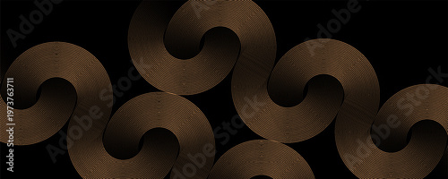 Abstract geometric lines of glowing gold on a black background. Modern shiny gold circle lines pattern. Futuristic technology concept. Banner, poster, card, wallpaper, website. eps 10