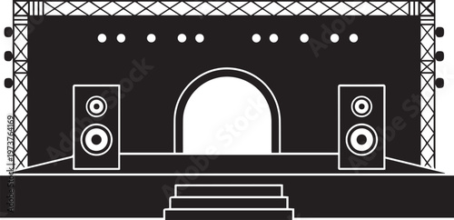 Concert stage vector illustration silhouette with speakers and lights for musical festivals