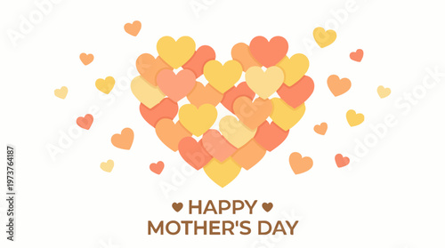 Happy Mother's Day illustration with colorful hearts on a white background
