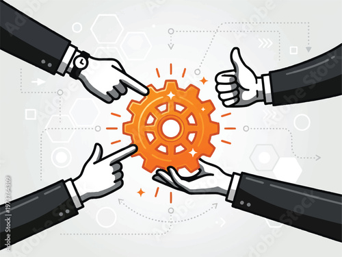 Teamwork partnership collaboration business strategy planning process gear coordination agreement optimization  teamwork concept