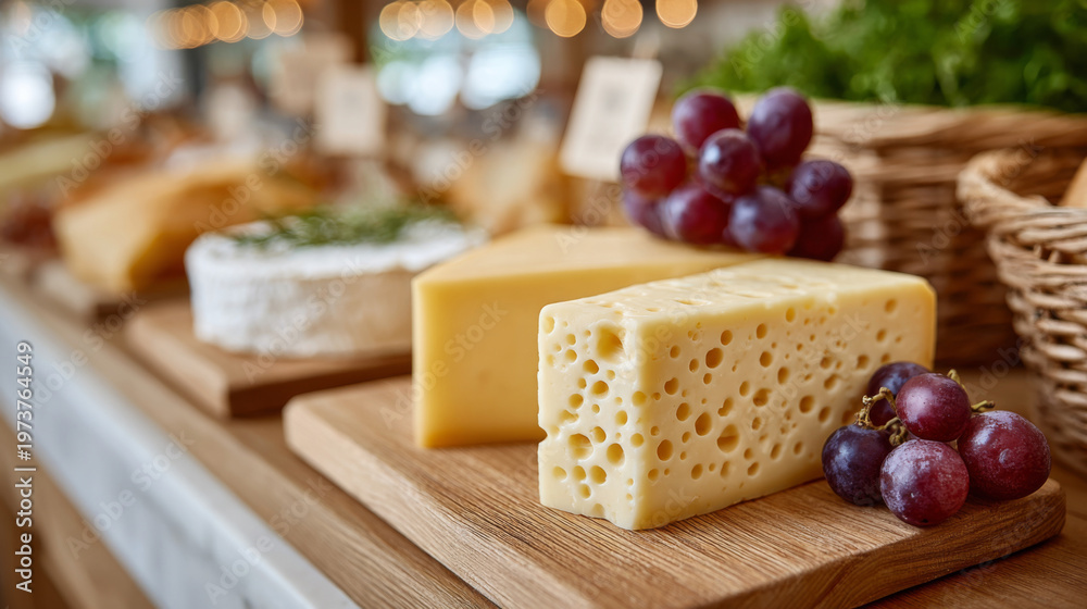 © sabyna75 - Gourmet cheese and grape platter with rustic charm and cinematic lighting