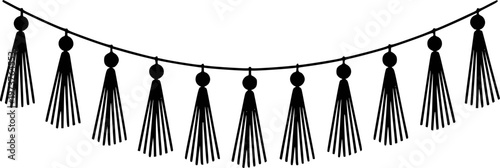 Black tassel garland with round beads strung a curved black line decoration string