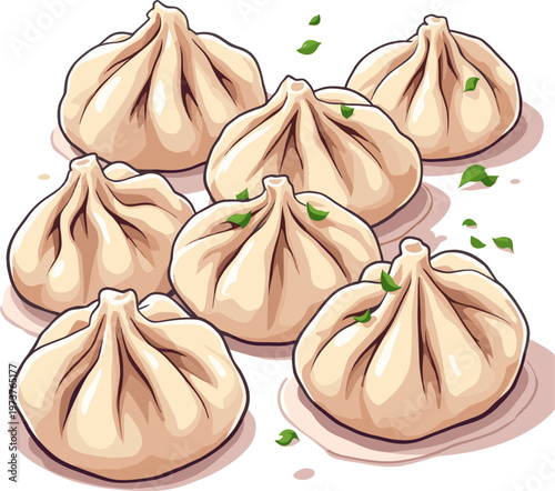 Chinese dumplings isolated, traditional steamed dumplings dim sum asian food illustration