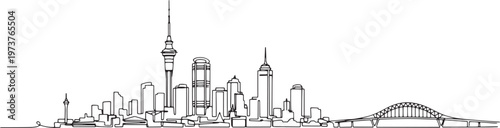 Continuous single line drawing of Auckland skyline, New Zealand city landmark outline