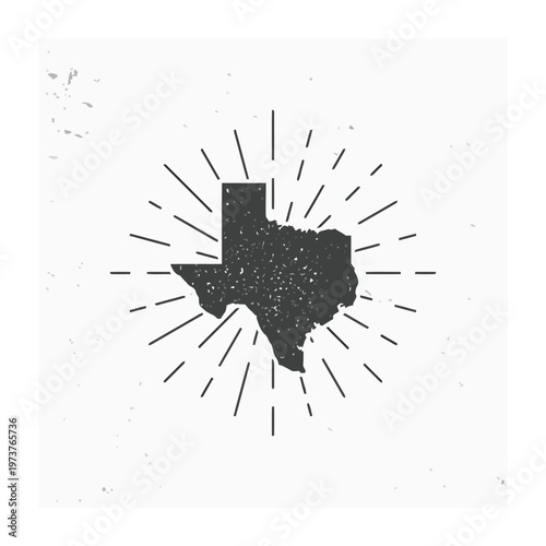 Vintage Texas Map Silhouette with Sunburst Effect