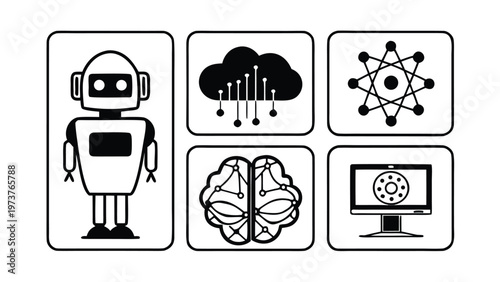 Artificial Intelligence AI Chatbot Automation Robotics Flat Icon Set Modern Vector Collection