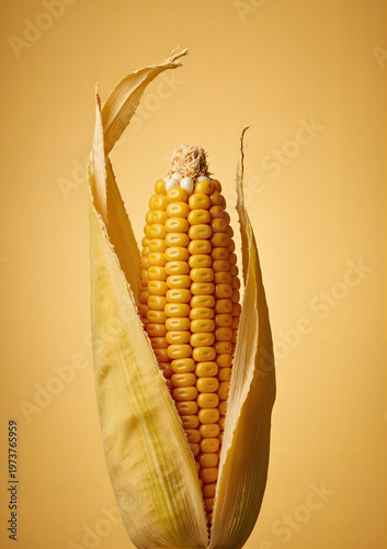 Fresh corn on the cob against a yellow background for Thanksgiving  