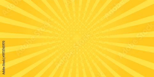 Yellow banner with Sun rays, lines background, light