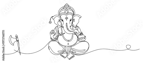 Ganesha sitting in meditation with axe in continuous one line art style