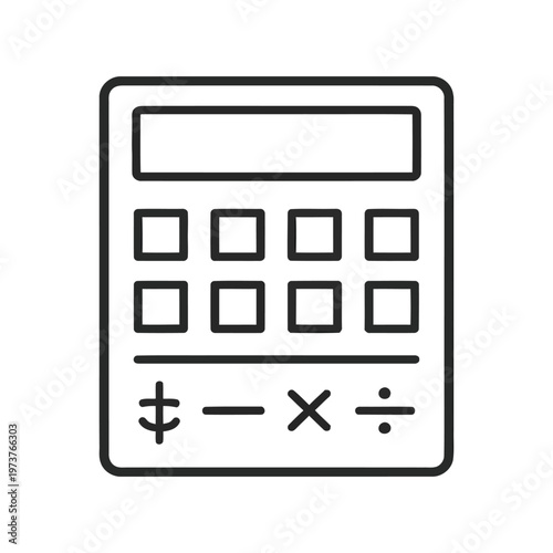 A linear icon representing a calculator, commonly used for mathematical calculations and financial tasks.