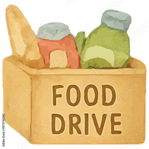 Food Drive Donation Box for Community Support, Charity Campaign, and Humanitarian Aid