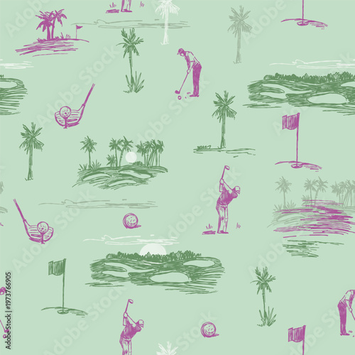 Golf sketch seamless pattern. Sports tools vector illustration. Hand drawn vintage style, isolated