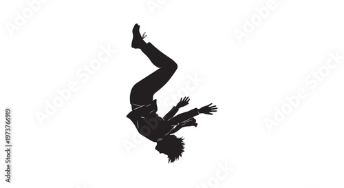 The solitary silhouette of a bird in flight against a stark white background