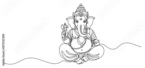 Принти на полотні Ganesha sitting in meditation pose holding modak sweets in minimalist continuous