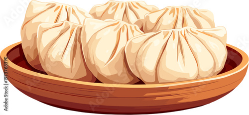 Chinese dumplings close up, traditional dim sum asian cuisine illustration